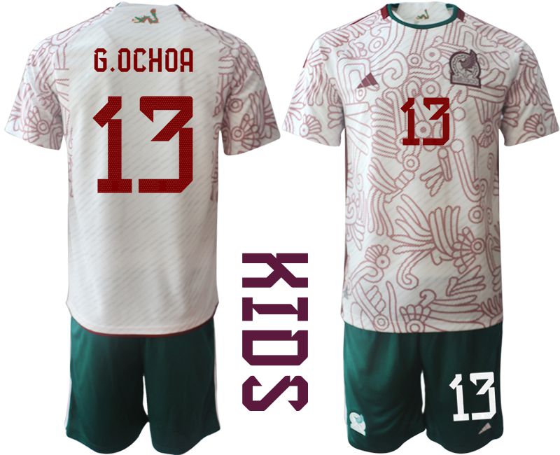 Youth 2022 World Cup National Team Mexico away white #13 Soccer Jersey->youth soccer jersey->Youth Jersey